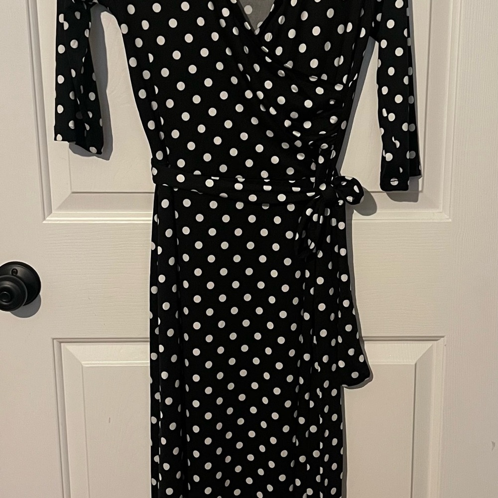 DOUBLJU Polka Dot Wrap Dress - Black and White Like New - Picture 3 of 10